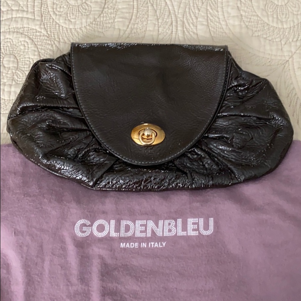 Goldenbleu Patent Leather Clutch Bag in Gray Taupe
